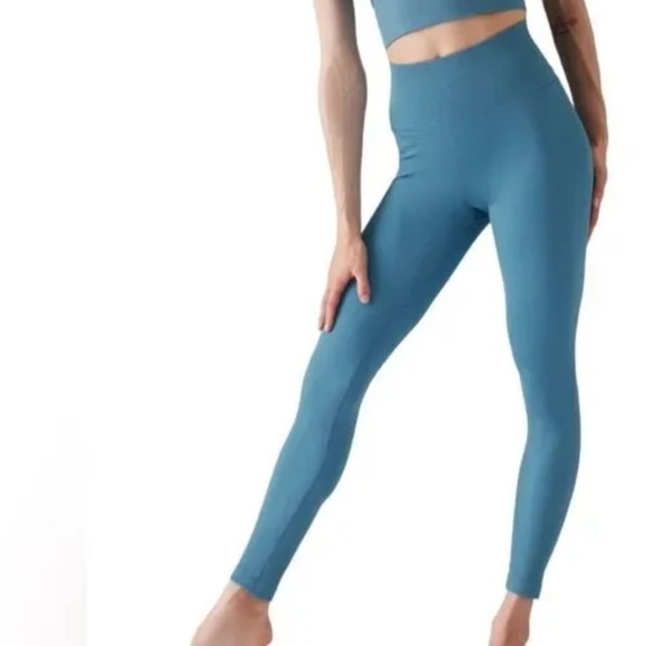 Athleta Aurora Ribbed Seamless Leggings Teal XL - Picture 1 of 9